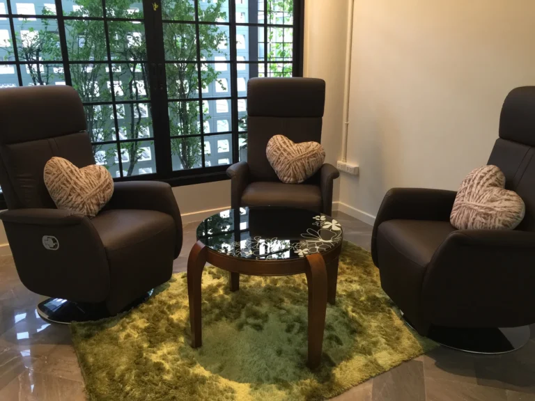 ห้องให้คำปรึกษาส่วนตัว เก้าอี้ปรับเอนได้ ริมหน้าต่างมองเห็นต้นไม้ Mind & Mood Clinic